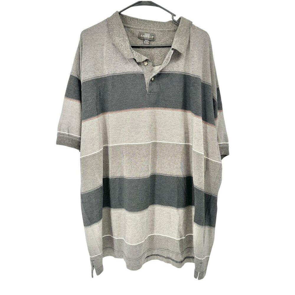 Knights Sportswear Polo Shirt Mens Big 4X Grey Striped Polyester Cotton Blend